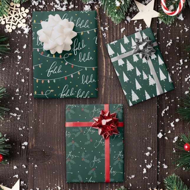 Feuilles de papier d'enveloppement de Noël vert (Créateur téléchargé)