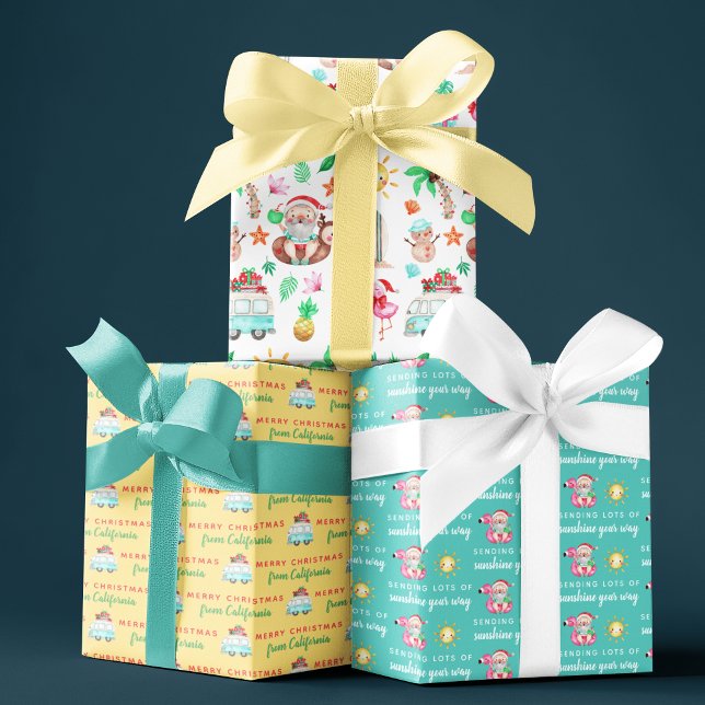 Feuilles de papier d'enveloppement de Père Noël tr (Celebrate Christmas while on vacation with these cute personalized wrapping paper sheets! )