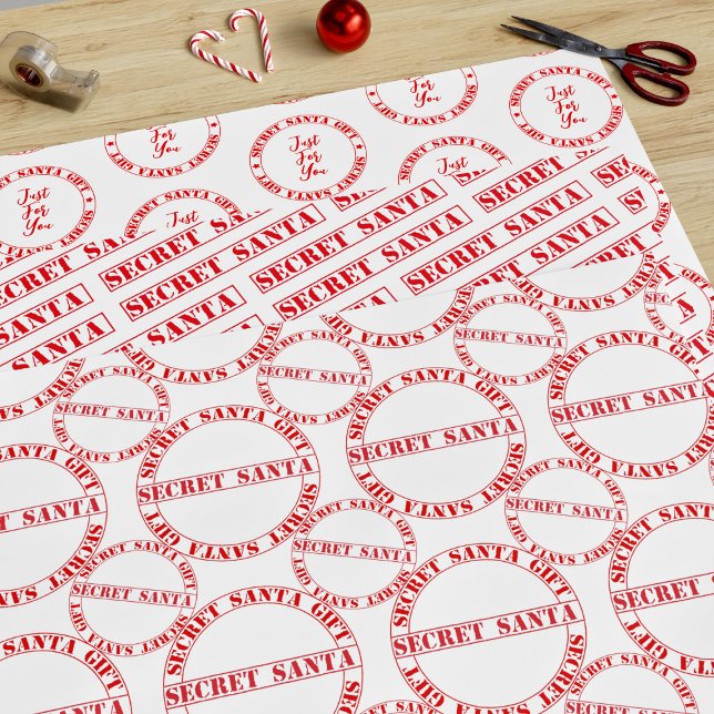Feuilles de papier d'enveloppement de texte Red Se (Secret Santa gift wrap perfect for your annual Gift Exchange)