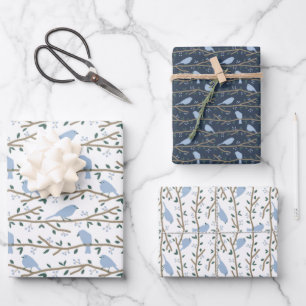 Feuilles de papier d'enveloppement d'oiseaux bleus