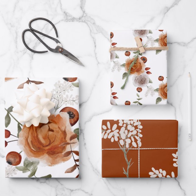 Feuilles de papier d'enveloppement floral automne (Recto)