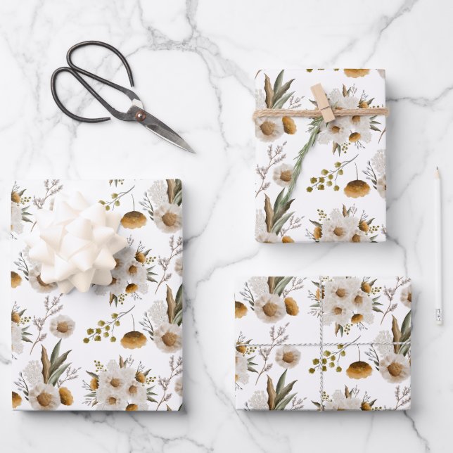 Feuilles de papier d'enveloppement floral d'aquare (Recto)