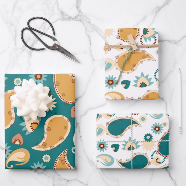 Feuilles de papier d'enveloppement turquoise Paisl (Recto)