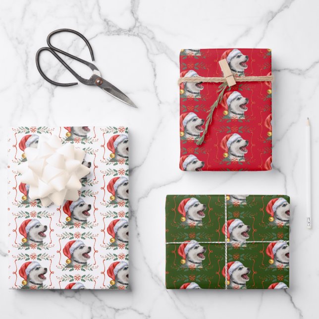 Feuilles de papier enveloppant de Noël de chien Hu (Recto)