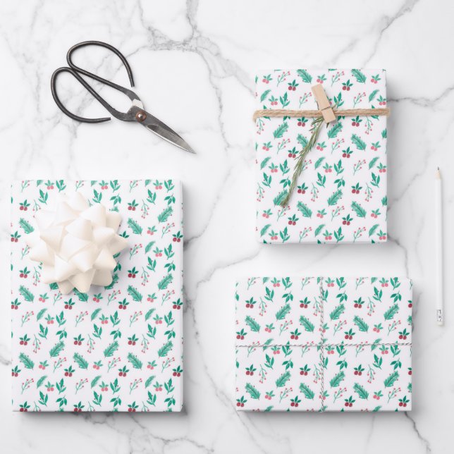 Feuilles de papier enveloppant de verdure de Noël (Recto)