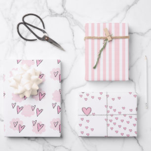 Feuilles de papier enveloppantes Coeurs roses de V