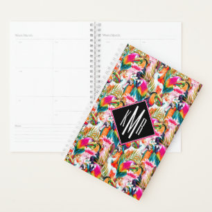 Feuilles de perroquets et palmiers Monogramme