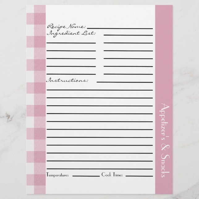 Feuilles de recette rose et blanche (Devant)