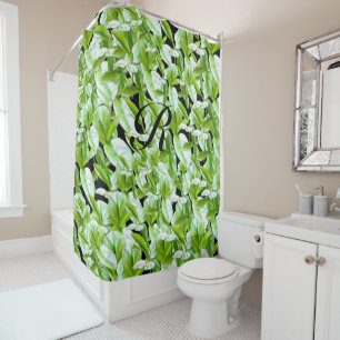 Feuilles de rideau de douche monogramme vert
