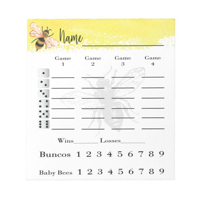 Feuilles de score Bunco Bee Bloc-notes (Devant)