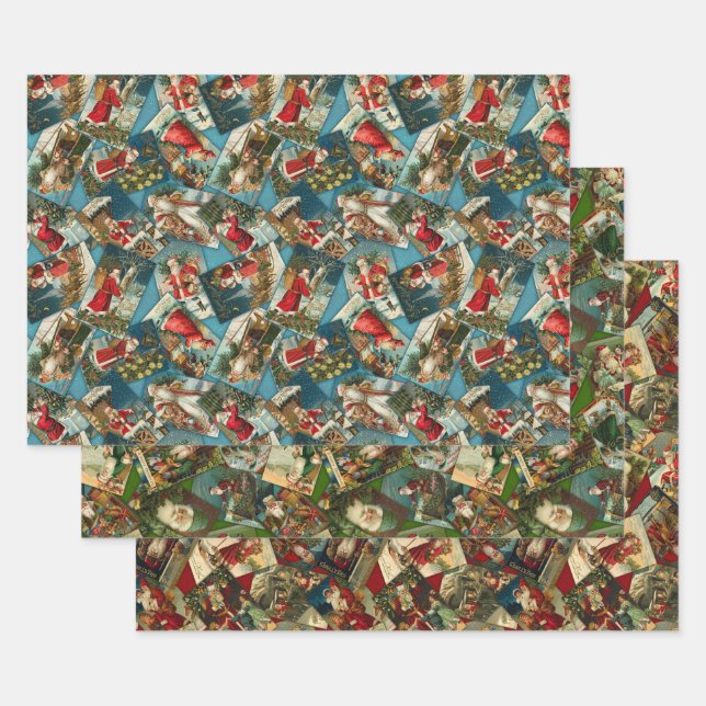 Feuilles de Wrapping Père Noël Vintages (Lot)