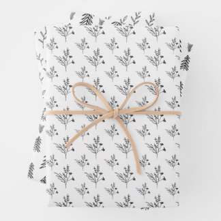 Feuilles d'emballage floral minimaliste noir et bl