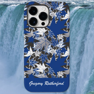 Feuilles d'érable bleues sur étui de téléphone en