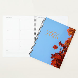 Feuilles d'érable rouges "2026" Fond bleu