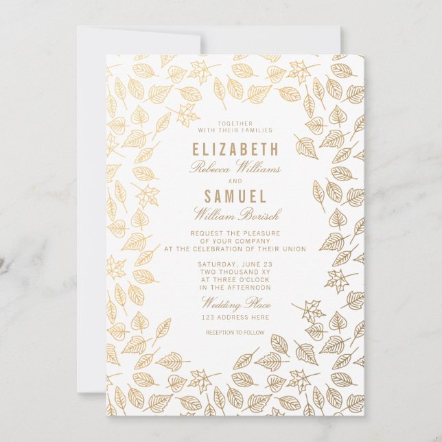 Feuilles d'or d'automne Faire-part de mariage blan (Devant)