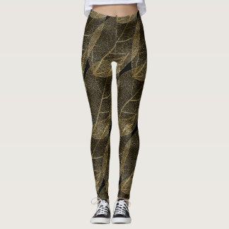 FEUILLES D'OR NOIR Motifs leggings actifs