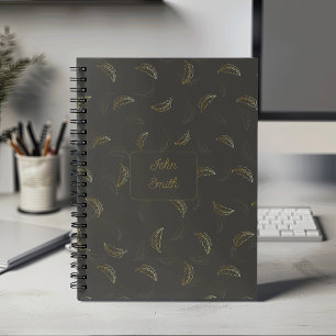 Feuilles d'or sur le script de motif Floral Black_