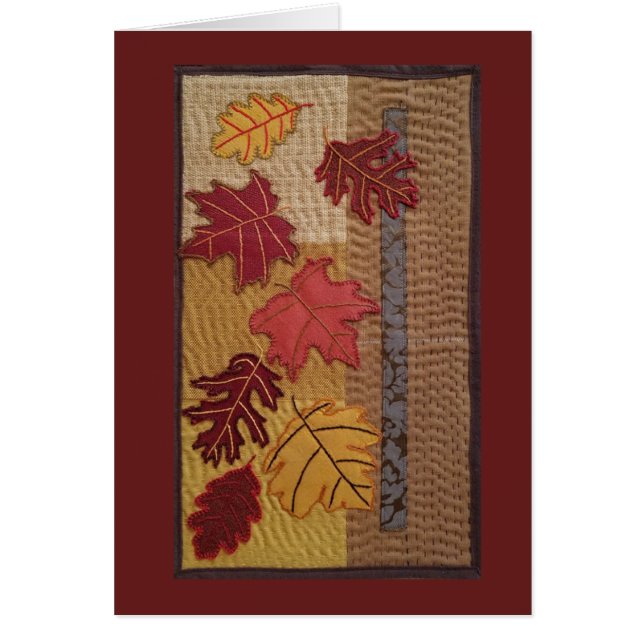 "Feuilles en chute" Art Quilt/ Maroon (Devant)