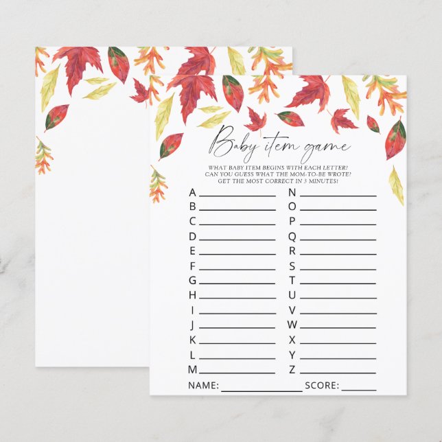 Feuilles en chute - Baby Item Game. Jeu baby showe (Devant / Derrière)