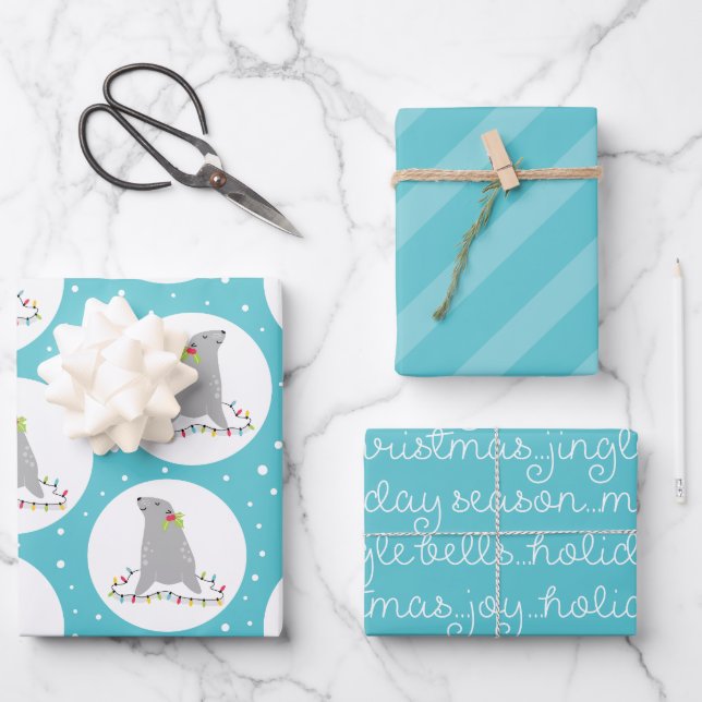 Feuilles en papier d'enveloppement de Noël de phoq (Recto)