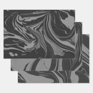 Feuilles en papier marbré noir et gris