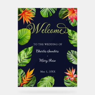 Feuilles et Fleurs Tropicales Bienvenue Mariage Ac