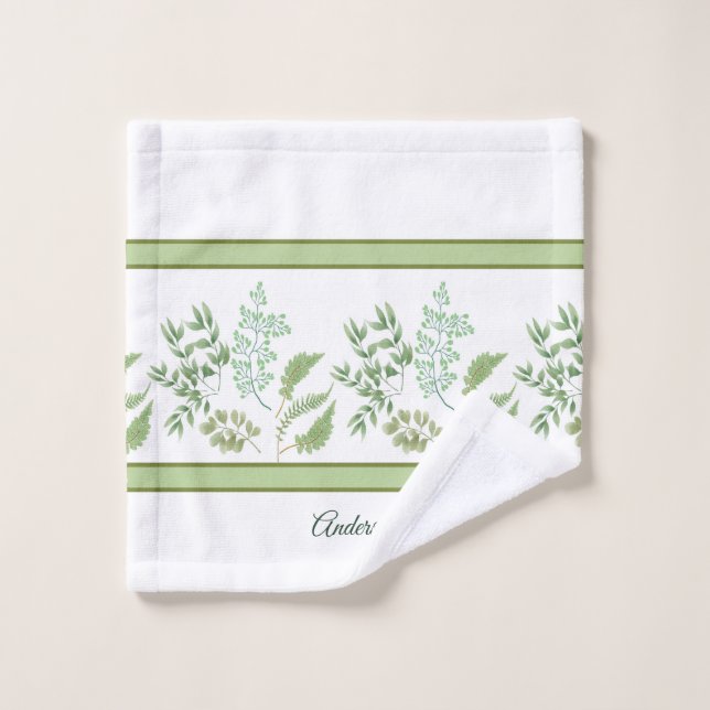 Feuilles et succursales Green Fern avec nom person (Gant de toilette)
