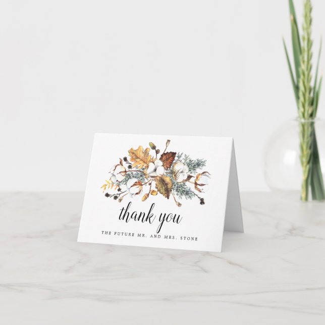 Feuilles Florales Blanches Fiançailles Merci Note (Devant)