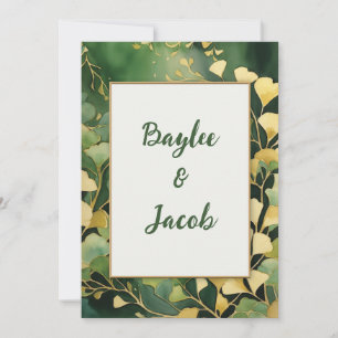 Feuilles Ginko et Faire-part de mariage or