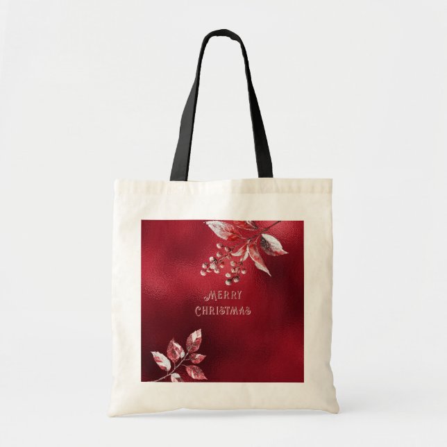 Feuilles neige rouge Sac fourre-tout de Noël (Devant)
