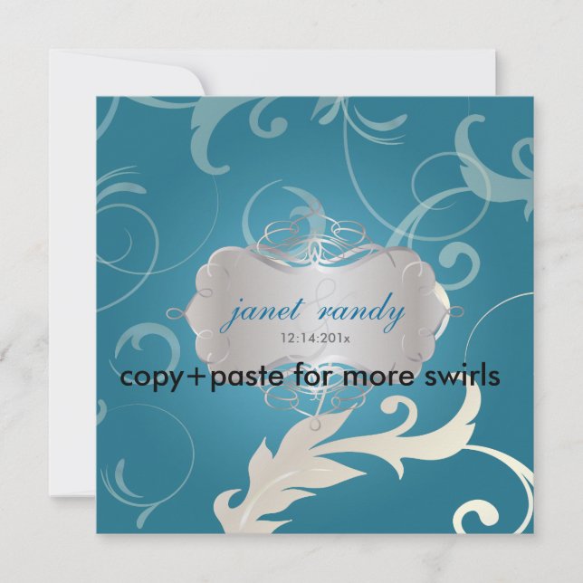 Feuilles ornementaux + Fils, invitations de mariag (Devant)