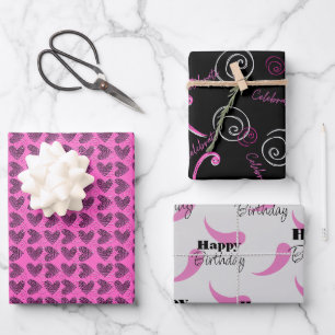 Feuilles papier d'emballage d'anniversaire roses e