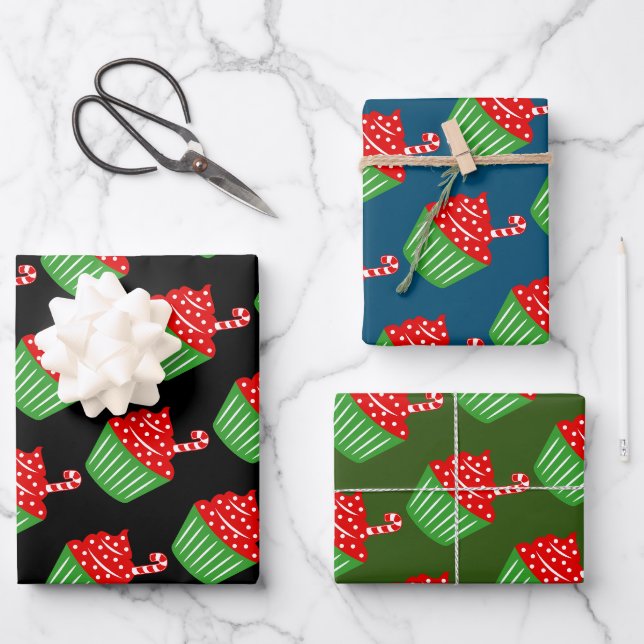 Feuilles papier d'emballage de Noël de cupcake mig (Recto)