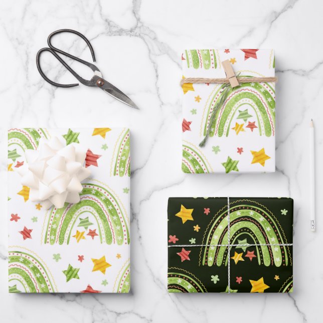 Feuilles papier d'emballage Rainbow Christmas (Recto)