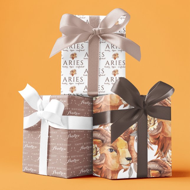 Feuilles papier d'enveloppement d'anniversaire de  (Celebrate a special Aries with these personalized wrapping paper sheets! )