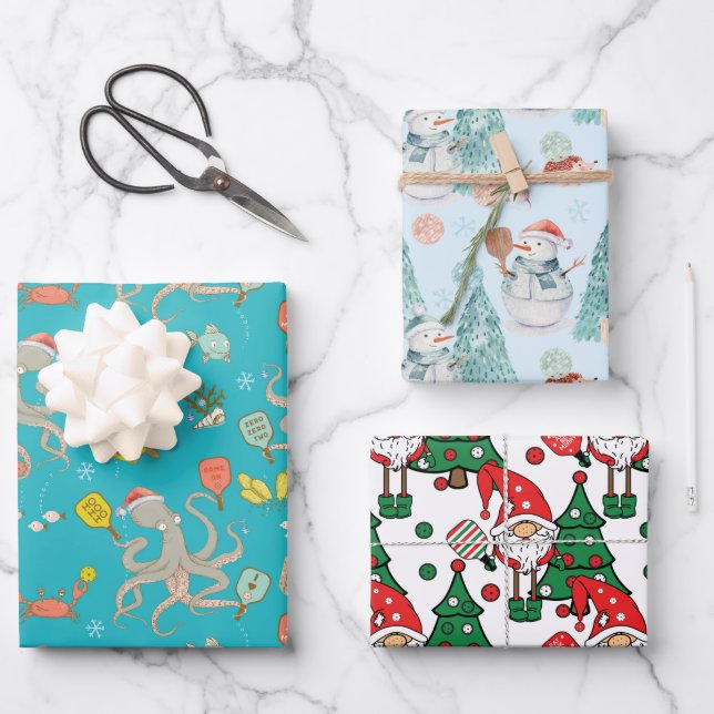 Feuilles papier d'enveloppement de Noël Pickleball (Recto)