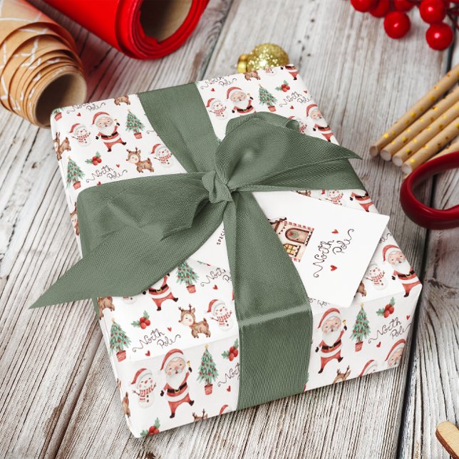 Feuilles papier d'enveloppement du pôle Nord père  (Celebrate the holidays with these cute Santa North Pole wrapping paper sheets! Matching tags! )