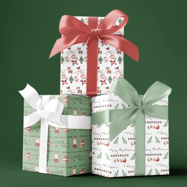 Feuilles papier d'enveloppement du pôle Nord père  (Celebrate the holidays with these cute personalized Santa wrapping paper sheets! )