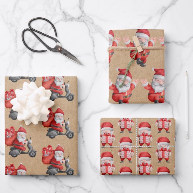Feuilles papier d'enveloppement père Noël Kraft (Recto)