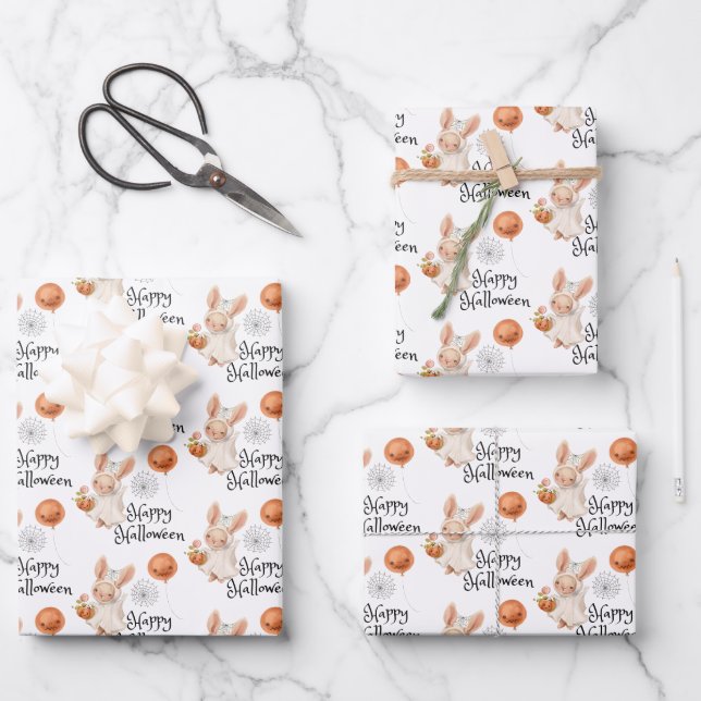 Feuilles papier enveloppant lapin d'Halloween (Recto)
