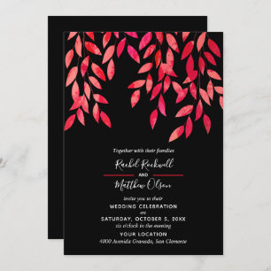 Feuilles roses chauds sur les invitations noires d