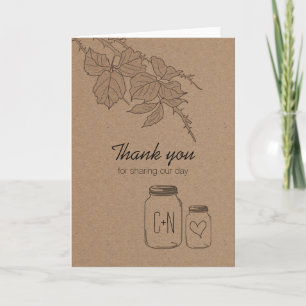Feuilles Rustiques Pot Mason Carte Merci Cœur