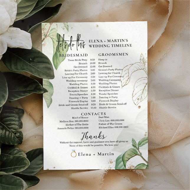 Feuilles + Script Texte Mariage Jour Timeline (Créateur téléchargé)