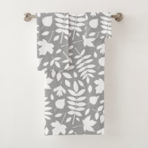Feuilles tombés Lg Motif blanc sur gris