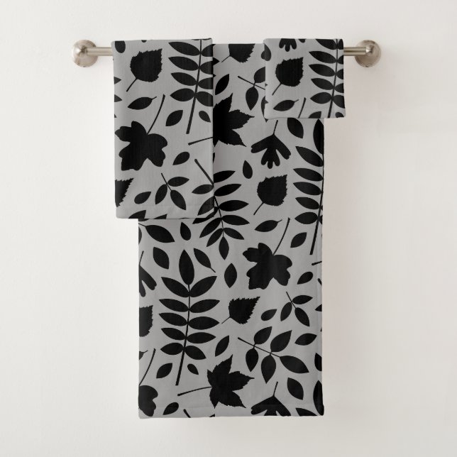 Feuilles tombés Lg Motif noir sur gris (En situation)
