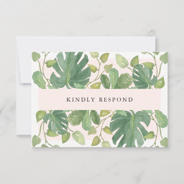 Feuilles Tropicales | Choix de menu RSVP Blush et  (Devant)