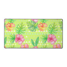 FEUILLES TROPICALES & HIBISCUS A L'AQUARELLE VERT 
