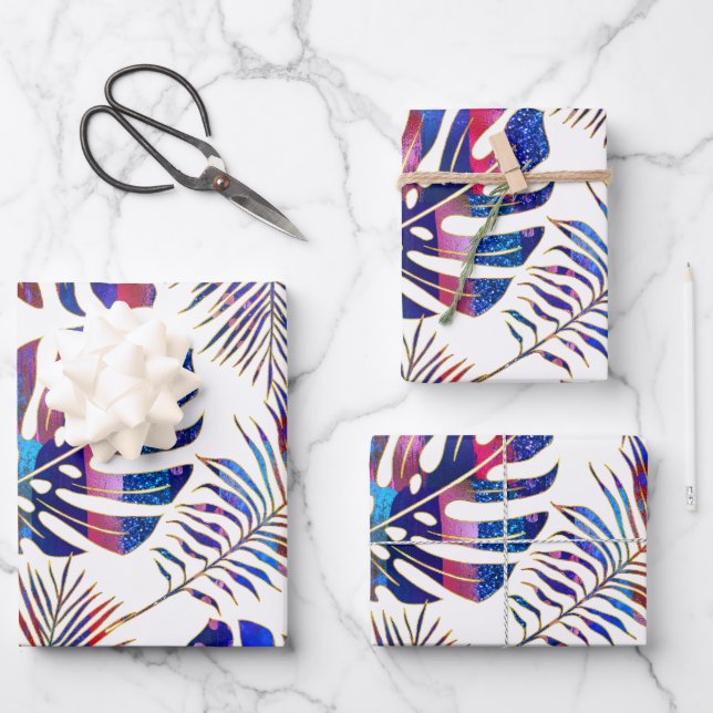 Feuilles tropicaux à motifs bleu et violet envelop (Recto)