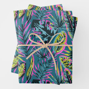 Feuilles tropicaux Abstraits rose néon et jaune