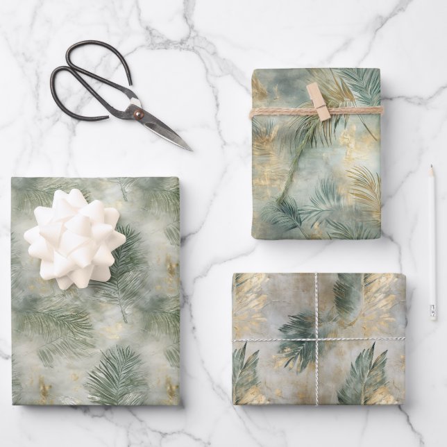 Feuilles tropicaux blancs d'or vert (Recto)